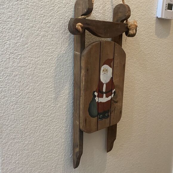 Santa And Gift Bag Christmas Holiday Wooden Rope Hanging Sleigh By B Builor Used - Picture 4 of 6